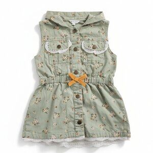 Little Lass Girl's Olive-green Floral Print Hooded Vest (5T)